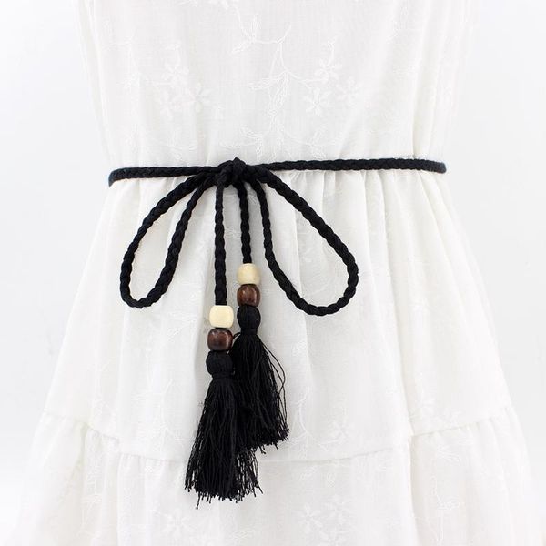 

belts 2021 sell kniited belt women's waist chinese style candy colors rope braid female chain for dress, Black;brown