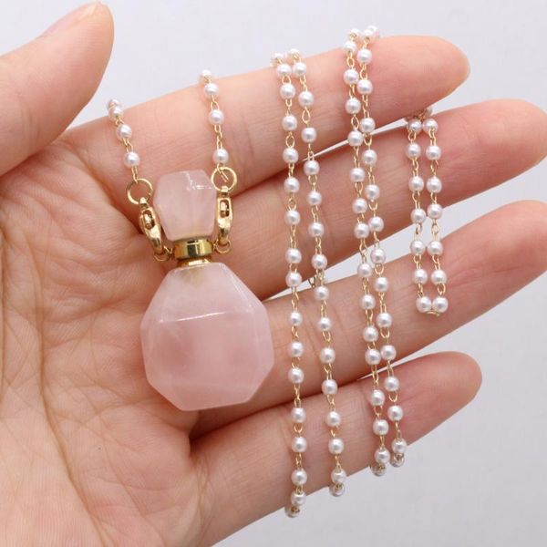 

pendant necklaces extremely charming necklace natural stone rose quartz perfume bottle for ms party wedding jewelry gift 20x38mm, Silver