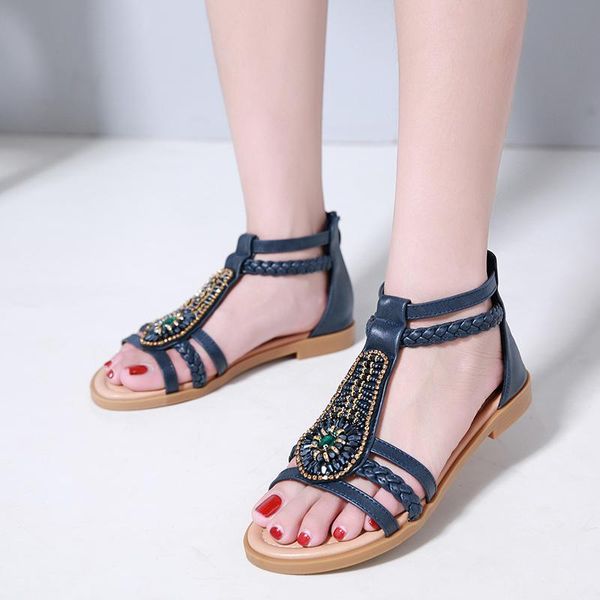 

sandals summer bohemia for women beach shoes women's flat comfort big size fashion ladies roman, Black