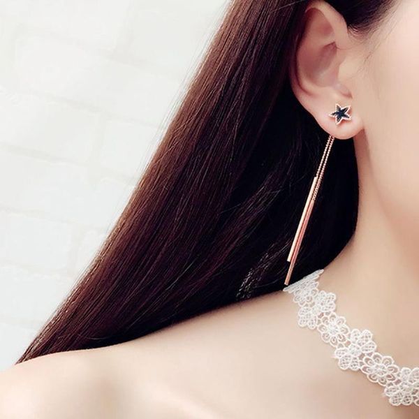 

dangle & chandelier korea star pentagram long tassel drop earrings for women minimalism creative ear line brincos pretty jewelry gift, Silver