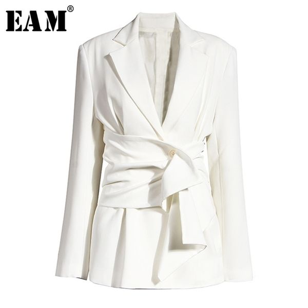 

[eam] women white knot split joint irregular blazer lapel long sleeve loose fit jacket fashion spring autumn 1x343 211112, Black;brown