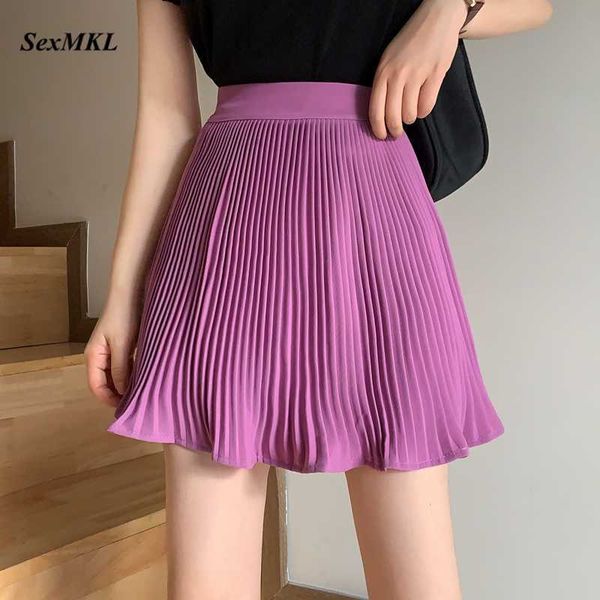 

summer pleated mini skirts women fashion high waist white black skater clothes korean style short purple mujer faldas 210528