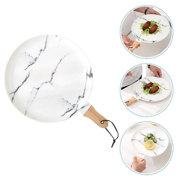 

marbled ceramic plate nordic style steak western wood handle tableware pasta serving dish for cafe bowls