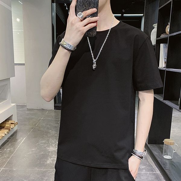 

men's t shirts summer 2021 cotton loose casual short sleeve round neck youth fashion brand pure korean top, White;black