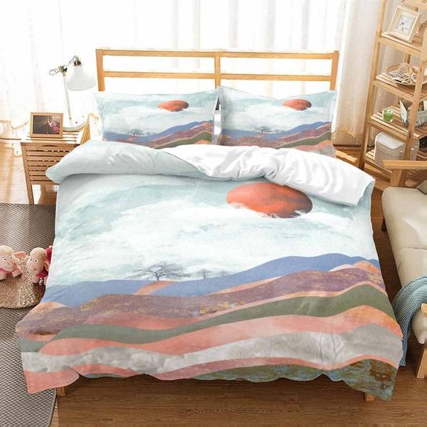 

bedding sets watercolor pink blue sunset home textiles modern bridge single bed double quilt cover pillowcase sheet boy girl