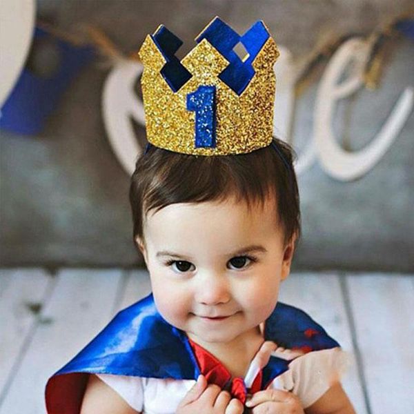 

party hats boy first birthday hat blue gold glitter girl pink princess crown 1st 2 3 year old baby shower decor headband princes