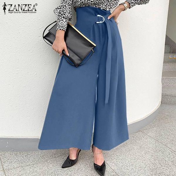 

women's pants & capris 2022 fashion spring autumn office lady wide leg casual solid belted loose oversized pantalons, Black;white