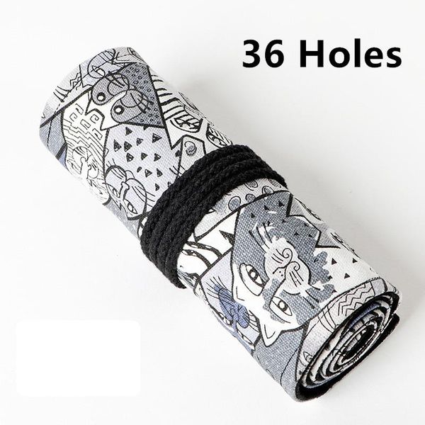 

pencil bags 50pcs kawaii cat roll school case large 24/36/48/72 holes pencilcase korean cute pen bag canvas stationery box pouch