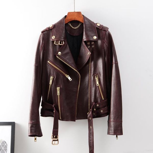 

women's leather & faux 2021 spring sheepskin coat womens black bomber jacket short motorcycle fashion slim