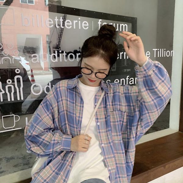 

women's blouses & shirts ulzzang japanese kawaii ladies vintage loose plaid puff sleeve shirt female korean harajuku clothes for women, White