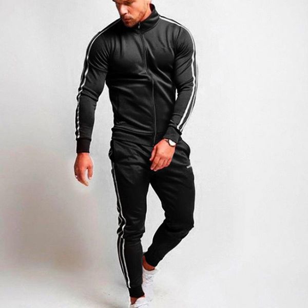 

men's tracksuits long sleeve jacket+pants two-piece suit striped nice autumn mens casual zipper zip drawstring sweatpants male sportswe, Gray