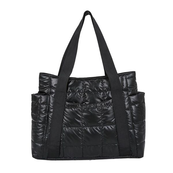 

storage bags winter space padded women shoulder 2021 large capacity female handbags tote waterproof nylon cotton feather down bag