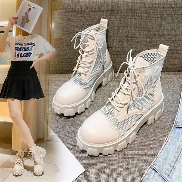 

6cm thick sole summer breathable platform boots women buckle big size 43 lace-up waterproof height increasing, Black