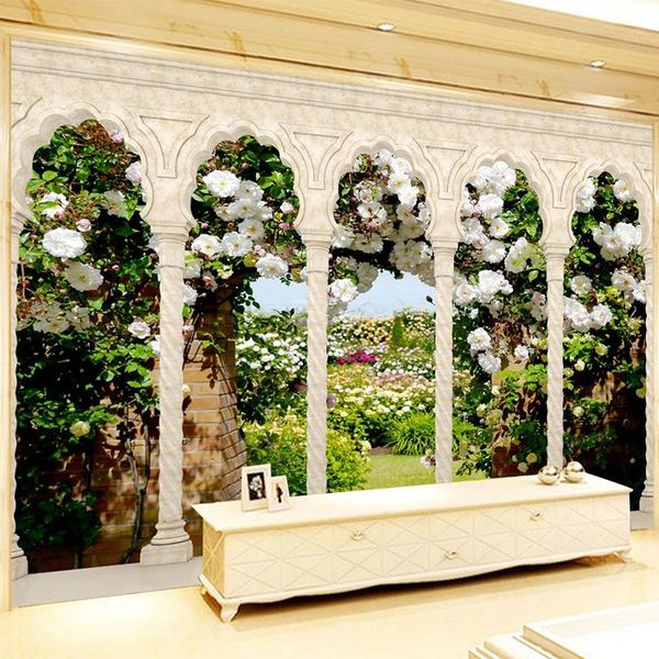 

wallpapers drop custom 3d wallpaper european style roman colonnade rose garden po murals tv sofa wall decor sticker