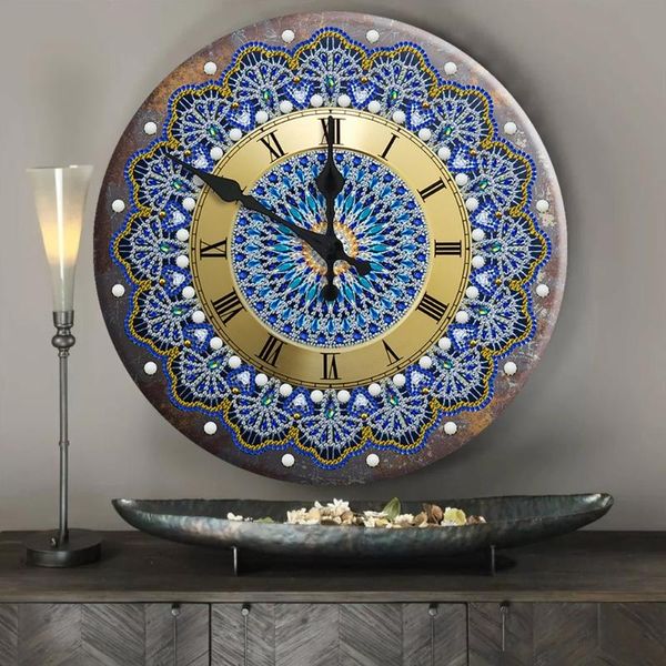 

mandala diamond painting clock 5d metal tin signs embroidery cross wall clocks