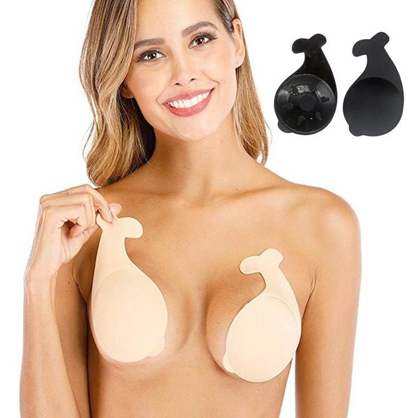 

bras lingerie fish tail silicone bra pads push up strapless sticky adhesive invisible backless reusable magic for women, Red;black