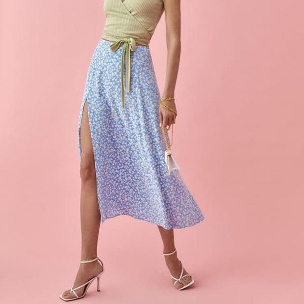 

summer women's casual flower print high-waist split skirt skirts, Black