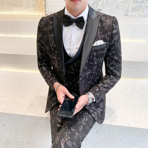

men's suits & blazers 2021 british wedding for mens terno masculino slim fit jacquard business gentleman 3 piece /2, White;black