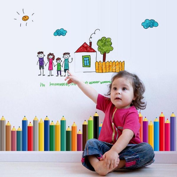 

wall stickers colored pencils waterproof baseboard sticker for kids boys room classrooms removable mural home decor