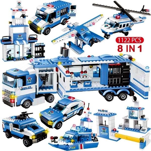 

1122pcs 8in1 swat police station building blocks compatible city car truck creative bricks toys for children boys gifts 1008