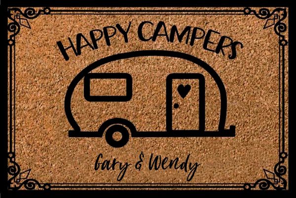 

happy camper doormatcustom welcome mat ,decor for ,rv decor - outdoor or indoor carpets