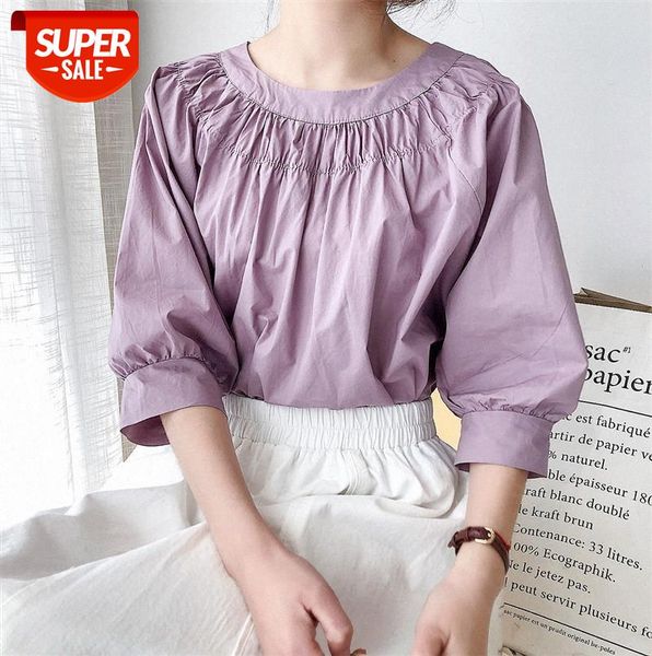 

li zhiqi retro court style temperament loose and thin age-reducing baby shirt folds two-wear female 110375 #vb4h, Black;gray