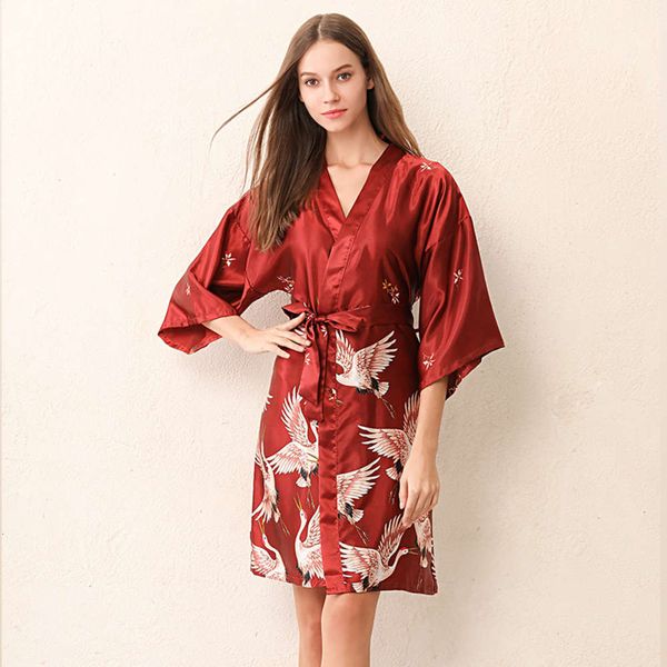

bathrobe nightgown woman thin silk medium bathrobe summer party pajamas red bridesmaid wedding morning gown bride