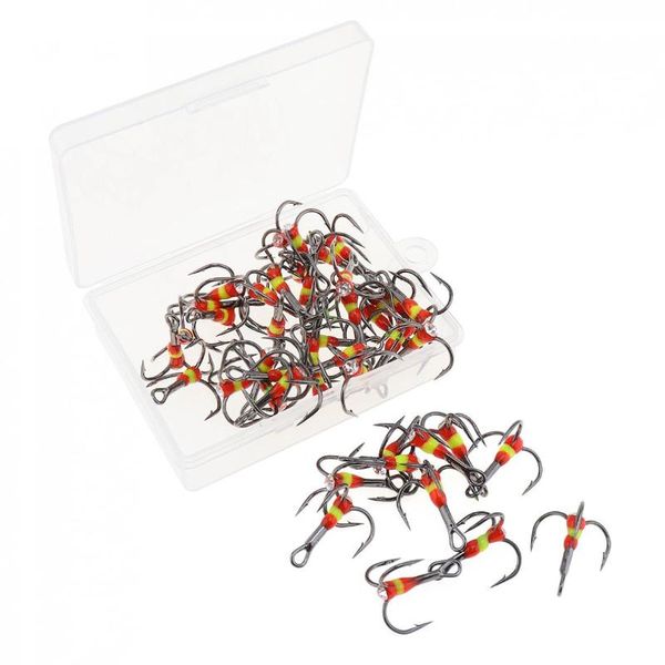 

40pcs high carbon steel treble fishing hooks 4# 6# 8# 12# rainbow ice with portable transparent box