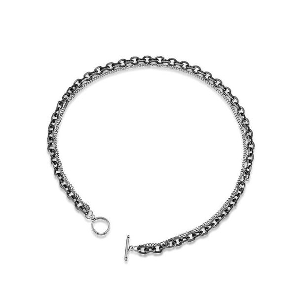 

chains retro simple titanium steel necklace men's women's buckle, Silver
