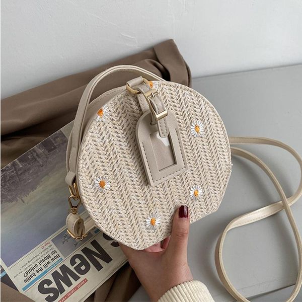 

straw round woven women's bag trendy western style geometric pattern shoulder fashion crossbody bags for women 2021