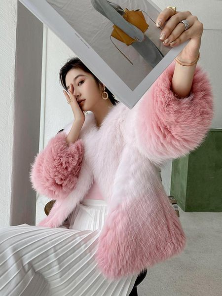 

women's fur & faux car stripe gradient coat profile one winter fs21121, Black