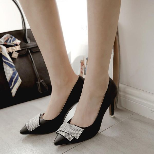 

dress shoes spring fashion pointed female shallow mouth set foot high heel with 31-46 super small yards single 1811, Black