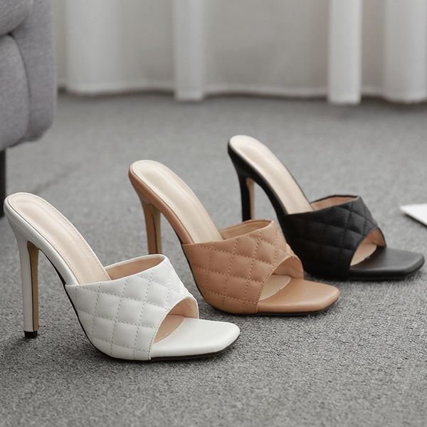 

slippers women summer fashion open toe high heels ladies pu leather shoes heel sandals high-heel party 2021, Black
