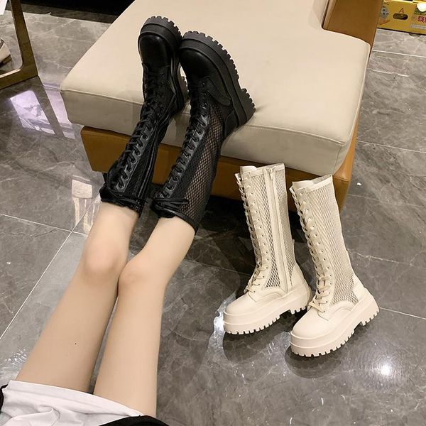 

boots shoes sandals round toe thigh high heels boots-women zipper med over-the-knee mid calf rubber 2021 summer, Black