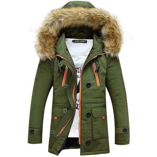 

thickening parkas men 2018 winter jacket men's coats male outerwear fur collar casual long cotton wadded men hooded coat, Black