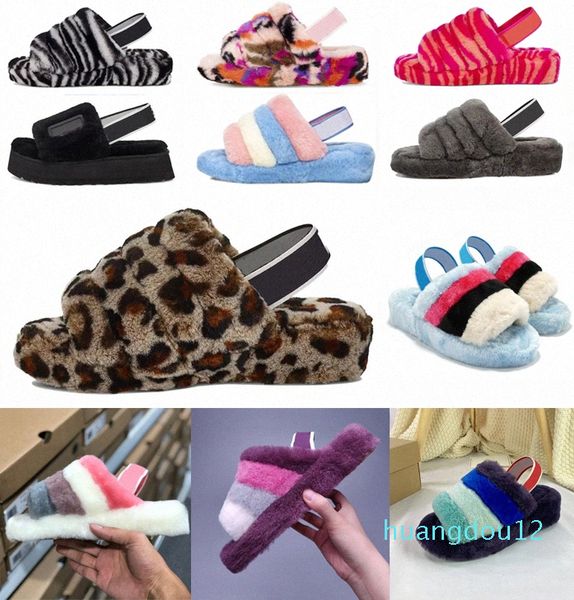 

designer- women furry slippers australia fur slides slipper fluff yeah slide casual shoes womens sandals, Black