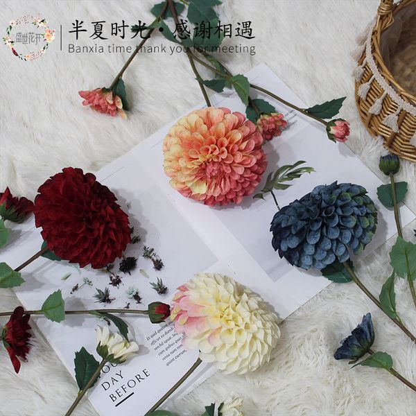 

simulation dahlia branch daisy ball flower dinning table display flores silk branch home wedding decoration artificial bouquet