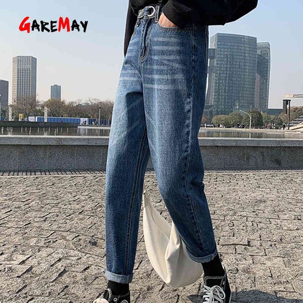 Vintage Blau Hohe Taille Jeans Plus Größe Frauen Denim Harem Hosen Streetwear Frühling Lose Mode Freund 210428