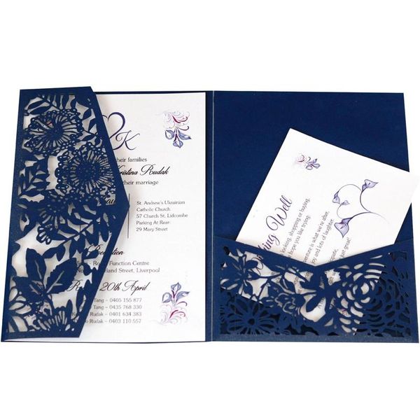 

greeting cards simple blue white elegant wedding invitation card laser cut with envelope party supplies
