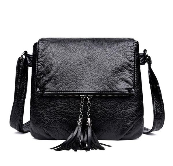 

messenger bags women pu black flap cover with tassel large capacity cross body bag