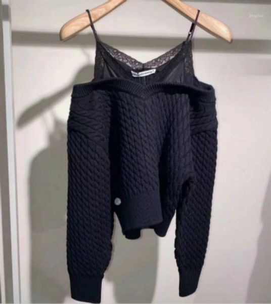 

spring summer fashion brand luxry design lace strapless show thin versatile loose comfortable woolen sweater a2 women's sweaters, White;black