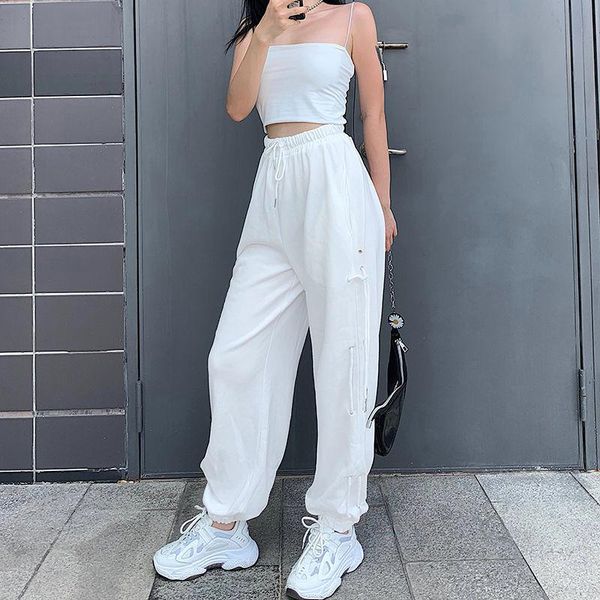 

women's pants & capris spring and summer sweatpants elastic high wast harem female loose casual pockets white black trousers, Black;white