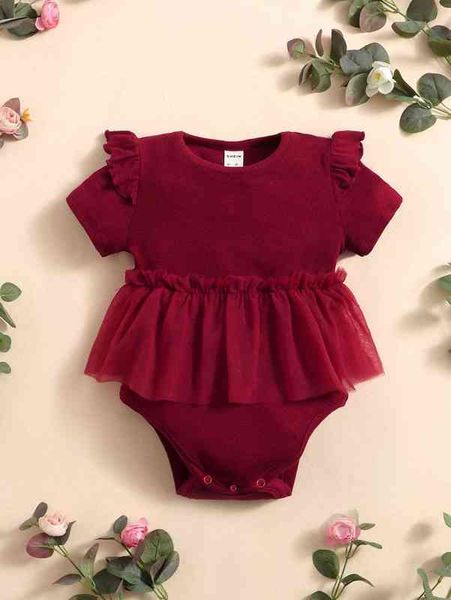 

baby frill contrast mesh ruffle hem bodysuit she, Blue