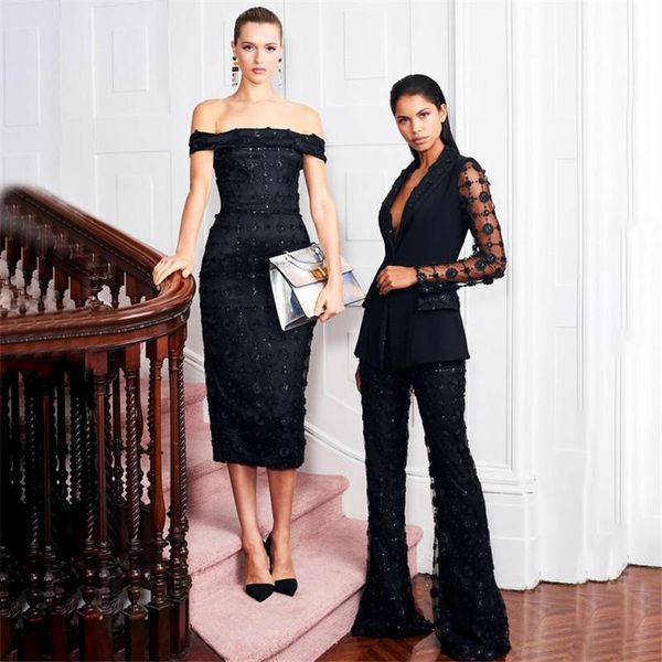 

two piece dress celebrity long sleeve coat with pant sequins fashion women sets evening party, White