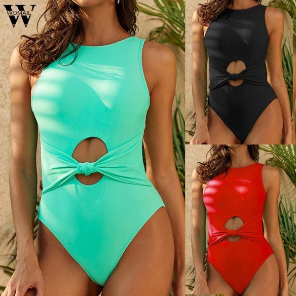 

one-piece suits women's fashion 2021 modern swimsuits ladies solid color one piece swimsuit bikini sleeveless swimwear women beachwear