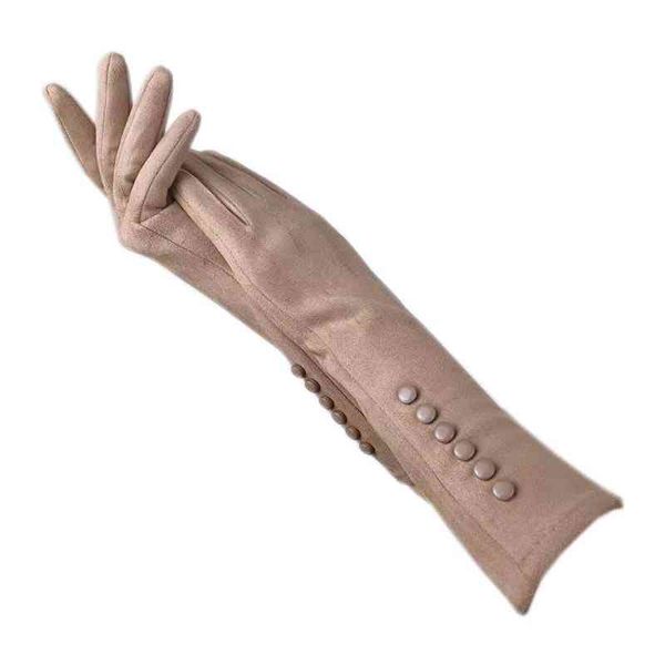 Guanti invernali da donna guanti lunghi 35CM braccio moda camoscio touch screen spesso nero grigio beige blu scuro marrone chiaro gr