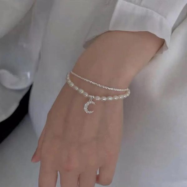 

bangle v-560 pearl bracelet female summer sparkling ins niche design super fairy light luxury girlfriend gift, Black