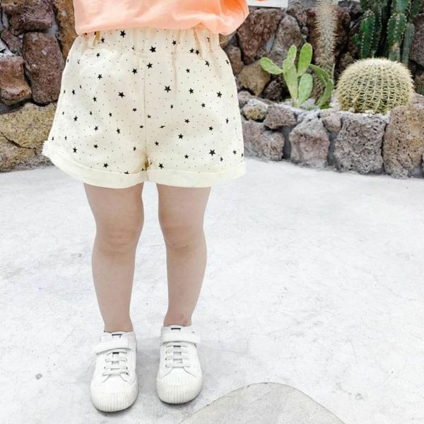 

shorts spring / summer girl pants cotton mid-waist stars small polka dot pattern pocket elastic band, Black