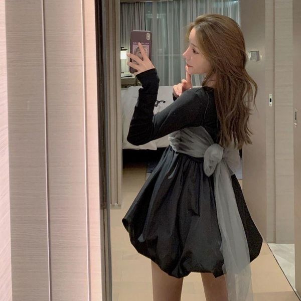 

casual dresses women waist long sleeve girl's mesh sling suit two piece set vestido de mujer femme robe, Black;gray