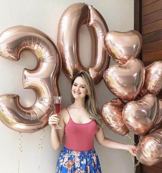 

9pcs rose gold red heart balloons set 30inch number foil helium globos 16 18 30 years old birthday party decor supplies decoration
